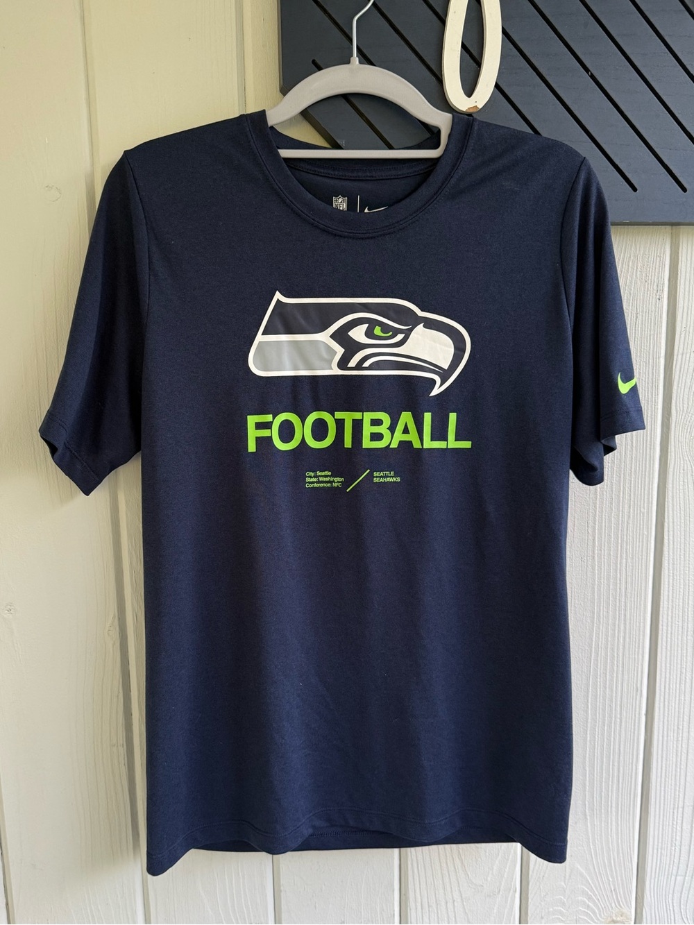 Nike Navy Tee with Seattle Seahawks Logo and Neon Green Accent